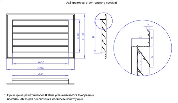 Размеры усиленной наружной решетки АРН-У